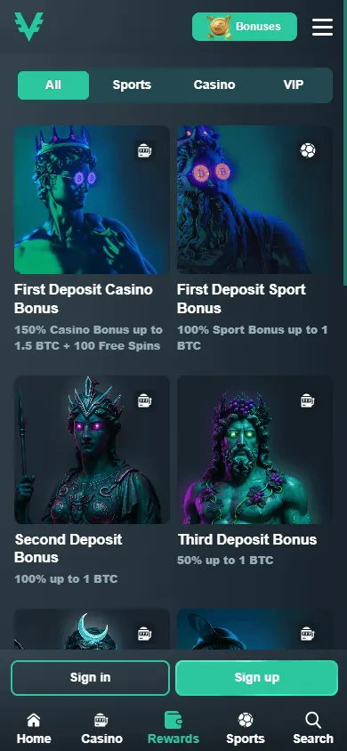 Vave Casino mobile promotions area with welcome, reload and tournament offers